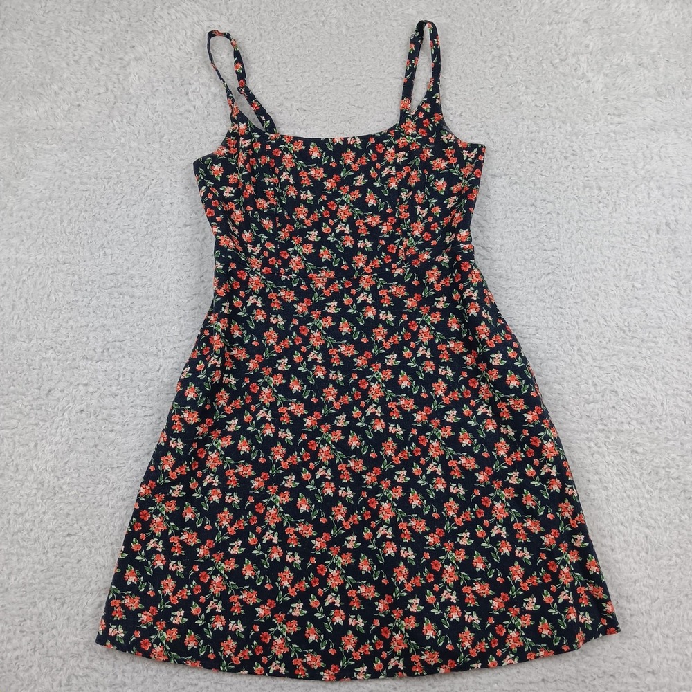 Old‎ Navy Cami Mini Dress Womens XS Navy Floral Linen Blend Smocked 863521-10